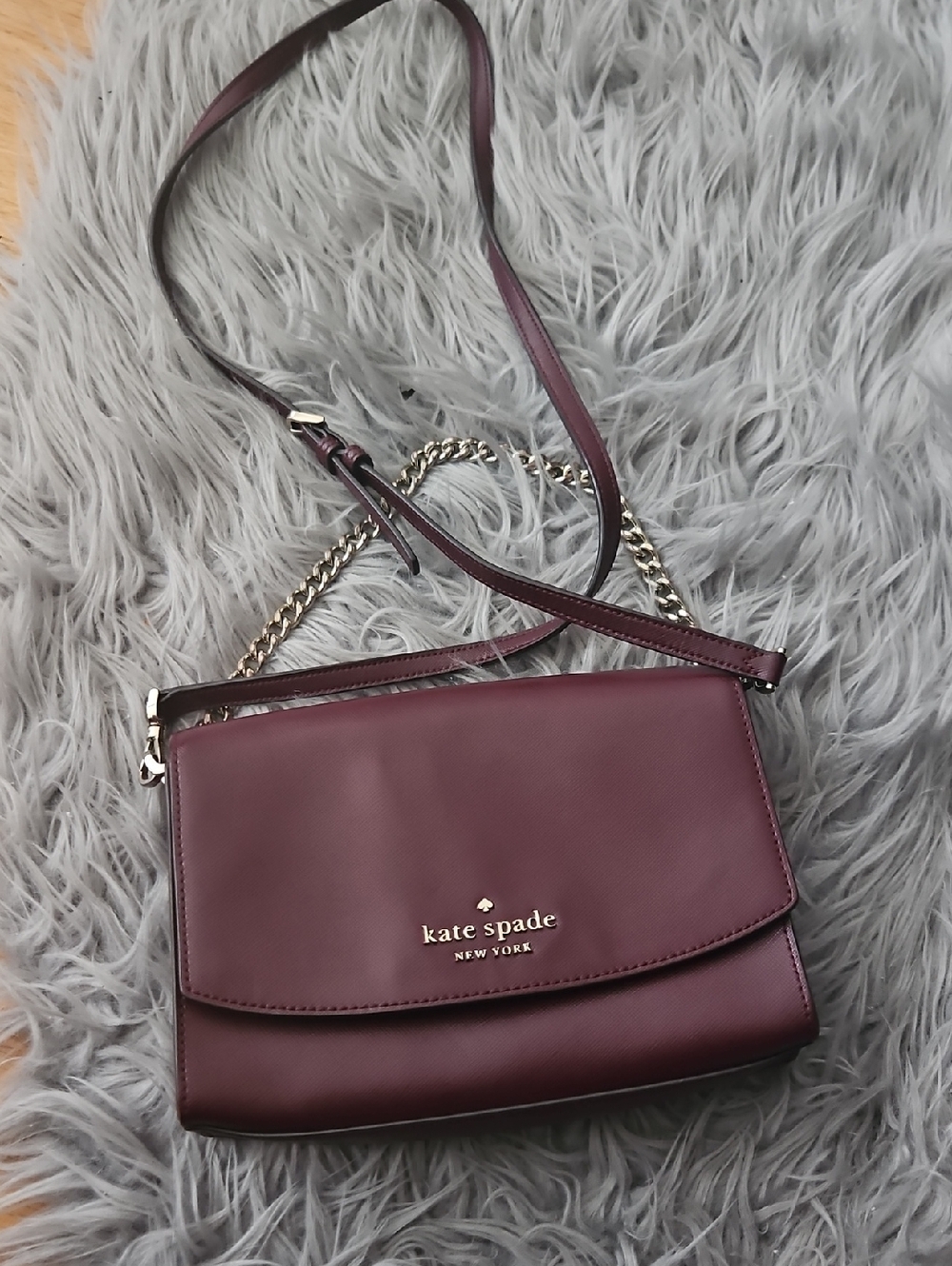 kate spade burgundy leather crossbody with gold chain